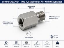 Laden Sie das Bild in den Galerie-Viewer, Reduzieradapter M10x1,5 AG auf M8x1,25 IG für Winkelschleifer Zusatzgriff Flex