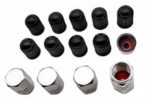 Laden Sie das Bild in den Galerie-Viewer, Ventilkappen Set schwarz und silber – 10 Gummikappen oder 4 Premium-Kunststoffkappen mit roter Dichtung