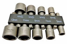 Laden Sie das Bild in den Galerie-Viewer, 10 - tlg Stecknuss Set 5,6,7,8,9,10,11,12,13 mm Sechskant Bits für Akkuschrauber , von vor– von Kraftfeld | Werkzeughandel - Feldmanne