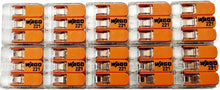 Laden Sie das Bild in den Galerie-Viewer, 10x kleine Wago 221 Klemmen mit Hebeln, von oben max Kabel Ø 4 mm², 3 Leiter; 450V, 32A – von WAGO | Werkzeughandel - Feldmann