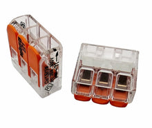 Laden Sie das Bild in den Galerie-Viewer, 10x kleine Wago 221 Klemmen mit Hebeln,von vorne max Kabel Ø 4 mm², 3 Leiter; 450V, 32A – von WAGO | Werkzeughandel - Feldmann