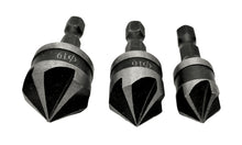 Laden Sie das Bild in den Galerie-Viewer, 3 tlg Senker Bohrer Kegelsenker Set Ø 12,16,19mm geschärft von oben – von Kraftfeld | Werkzeughandel - Feldmann