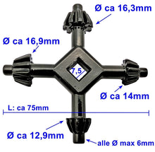 Laden Sie das Bild in den Galerie-Viewer, 4 - in - 1 , beschriftet Bohrfutter Zahnkranzschlüssel Universal Ø ca 13 - 17mm 38g – von Kraftfeld | Werkzeughandel - Feldmann