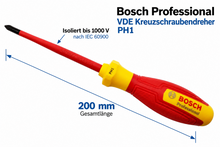 Laden Sie das Bild in den Galerie-Viewer, Bosch Professional VDE Kreuzschlitz-Schraubendreher PH1 200 mm – Produktübersicht