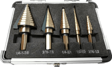 Laden Sie das Bild in den Galerie-Viewer, 5 tlg Profi Stufenbohrer Set, von oben, – von Kraftfeld | Werkzeughandel - Feldmann