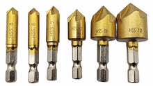 Laden Sie das Bild in den Galerie-Viewer, 6 tlg HSS Senker Bohrer Set TIN 8, von Seite, von Kraftfeld, Werkzeughandel Feldmann