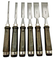 Laden Sie das Bild in den Galerie-Viewer, 6 tlg Premium Stechbeitel Set , von oben 6,12,19,25,32,38 L:280 mm f Holz,Stemmeisen Meisel – von Kraftfeld | Werkzeughandel - Feldmann