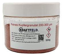 Laden Sie das Bild in den Galerie-Viewer, (68€/Kg) 500g sehr feines Kupfergranulat / Pulver Körnung ca 250µm Mikrometeter (0,25mm) – von vorne Werkzeughandel - Feldmann