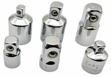Laden Sie das Bild in den Galerie-Viewer, 6x Ratschen Adapter Set Chrom - von vorne Vanadium 1/4", 3/8", 1/2" Zoll Reduzierung f. Nuss – von Kraftfeld | Werkzeughandel - Feldmann