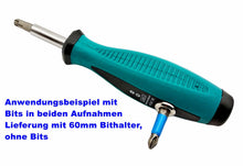Laden Sie das Bild in den Galerie-Viewer, 2-Wege Bit-Schraubendreher incl 60 mm Bithalter – Kraftdreher mit 1/4" Aufnahme