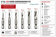 Laden Sie das Bild in den Galerie-Viewer, 6-tlg HSS Kombi Gewindebohrer M3-10 Bohrer Gewindeschneider 1/4" Bit Antrieb HEX