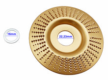 Laden Sie das Bild in den Galerie-Viewer, Holz Schleifteller Raspelscheibe Ø100mm 22,23mm Aufnahme-Bohrung und 16mm Adapter Topfscheibe Bohrung Winkelschleifer