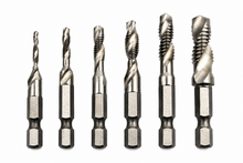 Laden Sie das Bild in den Galerie-Viewer, 6-tlg HSS Kombi Gewindebohrer M3-10 Bohrer Gewindeschneider 1/4" Bit Antrieb HEX