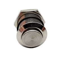 Laden Sie das Bild in den Galerie-Viewer, Vollmetall Druckknopf Metall Schalter einrastend AN AUS, Ø 12mm, 2 pin, 36 V, 2A, IP 67 von vorne – von Kraftfeld | Werkzeughandel - Feldmann