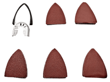 Laden Sie das Bild in den Galerie-Viewer, 26 tlg. Set Schleifplatte 50x50x40 Dreieck +25x Schleifpapier für Deltaschleifer, von oben Werkzeughandel - Feldmann
