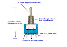 Laden Sie das Bild in den Galerie-Viewer, 2 Wege Kippschalter AN1 AN2, Einbauöffnung Ø ca 5,7mm, 3 Pin, 250 V 3A, 125V 6A Elektronik, Modellbau, Hobby
