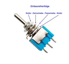 Laden Sie das Bild in den Galerie-Viewer, 2 Wege Kippschalter AN1 AN2, Einbauöffnung Ø ca 5,7mm, 3 Pin, 250 V 3A, 125V 6A Elektronik, Modellbau, Hobby
