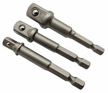 Laden Sie das Bild in den Galerie-Viewer, 3x Stecknuss Adapter Set 1/4&quot; 3/8&quot; 1/2&quot; für Akkuschrauber Sechskant Bit Aufnahme
