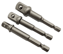 Laden Sie das Bild in den Galerie-Viewer, 3x Stecknuss Adapter Set 1/4&quot; 3/8&quot; 1/2&quot; für Akkuschrauber Sechskant Bit Aufnahme – von Kraftfeld | Werkzeughandel - Feldmann
