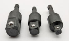 Laden Sie das Bild in den Galerie-Viewer, 3x Stecknuss Adapter Set mit 360° Gelenk 1/4&quot; 3/8&quot; 1/2&quot; Nuss Aufnahme Nusshalter Nussaufnahme, Bit Antrieb für Akkuschrauber, gängiger 6,35mm Sechskant Schaft (=HEX 1/4&quot;) – von Kraftfeld | Werkzeughandel - Feldmann
