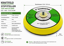 Laden Sie das Bild in den Galerie-Viewer, Kraftfeld Stützteller 125mm hart 5/16"-24 UNF Exzenterschleifer DA Klettaufnahme