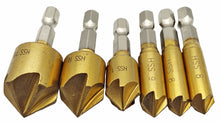 Laden Sie das Bild in den Galerie-Viewer, 6 tlg HSS Senker Bohrer Set TIN 8, von vorne, von Kraftfeld, Werkzeughandel Feldmann