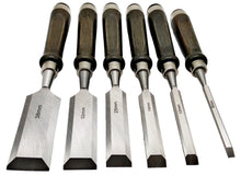 Laden Sie das Bild in den Galerie-Viewer, 6 tlg Premium Stechbeitel Set, von vorne 6,12,19,25,32,38 L:280 mm f Holz,Stemmeisen Meisel – von Kraftfeld | Werkzeughandel - Feldmann

