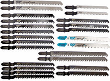 Laden Sie das Bild in den Galerie-Viewer, T Schaft Stichsägeblätter Set 48 tlg. Hochcarbohnstahl HCS T-Schaft für Stichsäge für Holz Metall ALU Kunststoff Kraftfeld Sägeblätter unsortiert lose in Box
