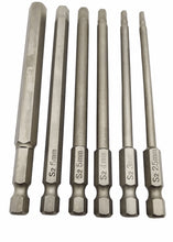 Laden Sie das Bild in den Galerie-Viewer, 6tlg Bit Set S2 Stahl 100mm Innensechskant (kompatibel zu / passt für Inbus Schrauben), 2,5/3/4/5/6/8 mm magnetisch
