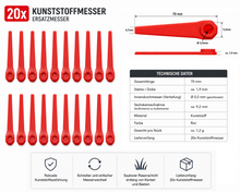 Laden Sie das Bild in den Galerie-Viewer, 20x Kunststoffmesser L 70mm für Gardena EasyCut ComfortCut Li-18/23R,AccuCut 400