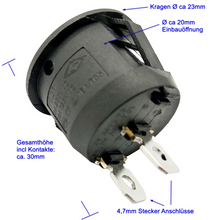 Laden Sie das Bild in den Galerie-Viewer, Schalter ON OFF,Snap in Ø ca 20mm Einbauöffnung, 2 pin / 2 polig,250 V, 6 A / 125V, 10A + 2 Kabel, Auto, Elektronik, Modellbau, Hobby
