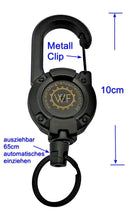 Laden Sie das Bild in den Galerie-Viewer, Leichter Karabiner Schlüsselanhänger in Schwarz oder Olivgrün 65cm ausziehbar mit Federeinzug für Schlüssel, Skipass ,ID-Karte, Werkzeug etc
