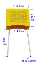 Laden Sie das Bild in den Galerie-Viewer, Mini Film Kondensator gelb 0,022 µF 230 V, 40/100/21, 250VAC Entstörfilter
