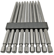 Laden Sie das Bild in den Galerie-Viewer, 9tlg Bit Set lang 150mm Torx: T 15,T 20, Kreuz: PZ1,2,3,PH1,PH2,PH3,Schlitz: 7mm – von Kraftfeld | Werkzeughandel - Feldmann
