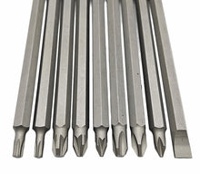 Laden Sie das Bild in den Galerie-Viewer, 9tlg Bit Set lang 150mm Torx, von unten, von Kraftfeld, Werkzeughandel Feldmann
