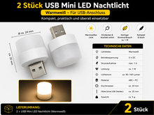 Laden Sie das Bild in den Galerie-Viewer, 2x USB LED Werkstattleuchte Mini Lampe Nachtlicht Auto PKW Powerbank PC Laptop