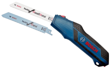 Laden Sie das Bild in den Galerie-Viewer, Bosch blau Handsäge + 2 Bimetall Säbelsäge Sägeblätter Holz / Metall 1/2&quot; Schaft – von Bosch | Werkzeughandel - Feldmann
