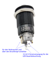 Laden Sie das Bild in den Galerie-Viewer, beleuchteter Druckknopf Schalter einrastend AN AUS,Ø 12mm,4pin, 12-24V,1A,IP65
