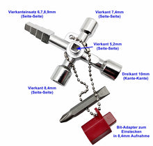 Laden Sie das Bild in den Galerie-Viewer, Universal Kreuzschlüssel 6–9 mm Steckschlüssel Dreikant Vierkant HEX Bit 69 g