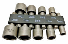 Laden Sie das Bild in den Galerie-Viewer, 10-tlg Stecknuss Set 5,6,7,8,9,10,11,12,13 mm Sechskant Bits für Akkuschrauber
