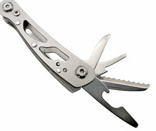 Laden Sie das Bild in den Galerie-Viewer, Edelstahl Multi Tool Zange, Messer, Flaschennöffner, Schraubendreher Kreuz und Schlitz, Säge, Feile etc, Werkzeug + Tasche – von Kraftfeld | Werkzeughandel - Feldmann
