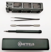 Laden Sie das Bild in den Galerie-Viewer, Feinmechaniker Set 47tlg Handy Laptop Uhr Brille Präzision Spezial Reparatur Kit Kreuz, Schlitz, Torx, Dreikant, Y - Bit, U - Bit, Hex, Pinzette etc – von Kraftfeld | Werkzeughandel - Feldmann
