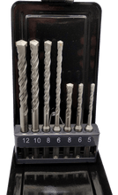 Laden Sie das Bild in den Galerie-Viewer, HM Hammerbohrer Set 7x Doppelwendel Beton Stein Bohrer 5 - 12 mm in Metall Box NEU – von Kraftfeld | Werkzeughandel - Feldmann
