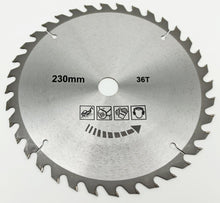 Laden Sie das Bild in den Galerie-Viewer, HM Holz Sägeblatt 230 x 22,23 x 2,5 mm 36 Zähne 230mm max 80m/s - 6000UpM Säge Kreissäge Flex – von Kraftfeld | Werkzeughandel - Feldmann
