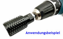 Laden Sie das Bild in den Galerie-Viewer, Holz Zylinderfräser Raspel Ø 30mm Länge 60 mm M14 Innengewinde für Winkelschleifer + Rundschaft Adapter für Akkuschrauber – von Kraftfeld | Werkzeughandel - Feldmann
