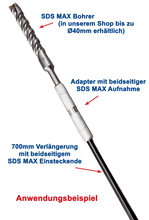 Laden Sie das Bild in den Galerie-Viewer, Kraftfeld Verlängerung für Bohrer, Meißel und SDS - MAX Bohrfutter. 700mm Stange mit beidseitig SDS - MAX (Ø 18mm). Der angebotene Verbinder/Muffe/Zwischenstück wird benötigt! Dieses ist aus hartem Wolframstahl! – von Kraftfeld | Werkzeughandel - Feldmann
