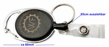 Laden Sie das Bild in den Galerie-Viewer, Leichter Karabiner Schlüsselanhänger in Schwarz, Olivgrün oder etwas edler in Schwarz/Silber, 65cm ausziehbar mit Federeinzug für Schlüssel, Skipass ,ID - Karte, Werkzeug etc – von Kraftfeld | Werkzeughandel - Feldmann
