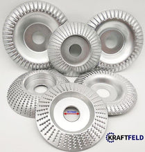 Laden Sie das Bild in den Galerie-Viewer, Ø 100 - 125mm Holz Schleifteller Schnitz Scheibe Huf Raspel für Winkelschleifer Flex mit Standard Aufnahme 22,23mm – von Kraftfeld | Werkzeughandel - Feldmann
