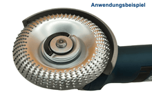 Laden Sie das Bild in den Galerie-Viewer, Ø 100 - 125mm Holz Schleifteller Schnitz Scheibe Huf Raspel für Winkelschleifer Flex mit Standard Aufnahme 22,23mm – von Kraftfeld | Werkzeughandel - Feldmann
