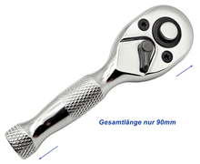 Laden Sie das Bild in den Galerie-Viewer, robuste Kraftfeld Mini Ratsche Knarre Umschaltknarre aus CRV 1/4 &quot; Zoll mit Umschalter + Entriegelungsknopf für die Stecknuss – von Kraftfeld | Werkzeughandel - Feldmann
